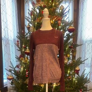 Hollister Maroon and Gray Knit Sweater